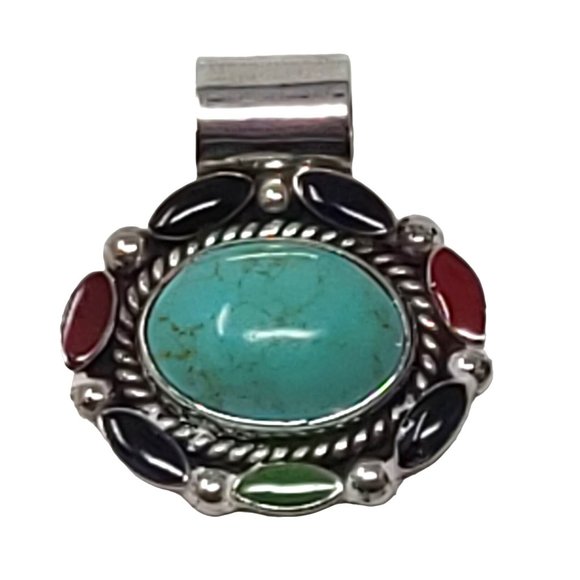 Sterling Silver 925 Pendant Blue Red Purple Red Faux Stones Vintage Jewelry 7694 - Picture 1 of 15